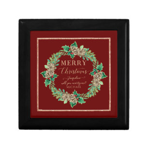 Proposal Red Merry Christmas Wreath Rose Gold Gift Box