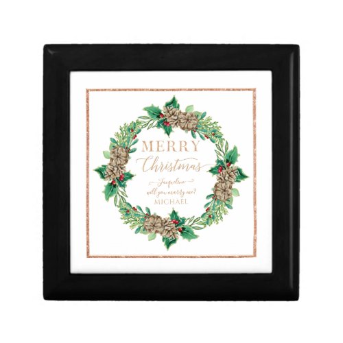 Proposal Red Rose Gold Merry Christmas Wreath Gift Box
