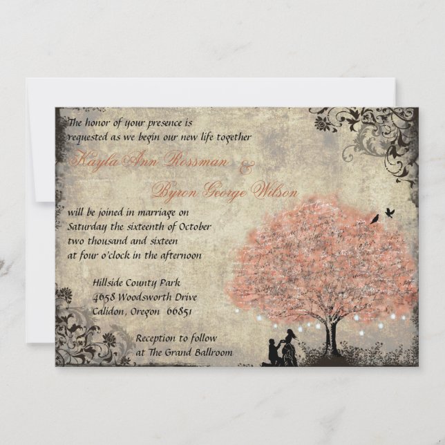 Proposal Salmon Tree Vintage Wedding Invitation (Front)