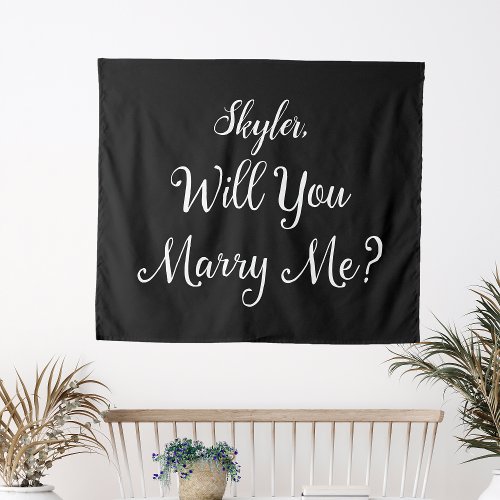 Proposal Sign Name Black White Will You Marry Me  Tapestry