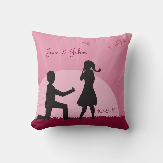 Proposal Throw Pillow With Couple Silhouette (Front)
