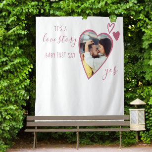Propose Heart Photo Love Story Say Yes Pink Script Tapestry