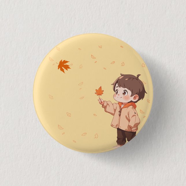Proposing of love!! Autumn leaf held by a cute boy Button (Front)