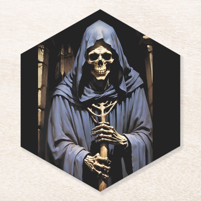 Propping Up the Reaper Paper Coaster (Front)