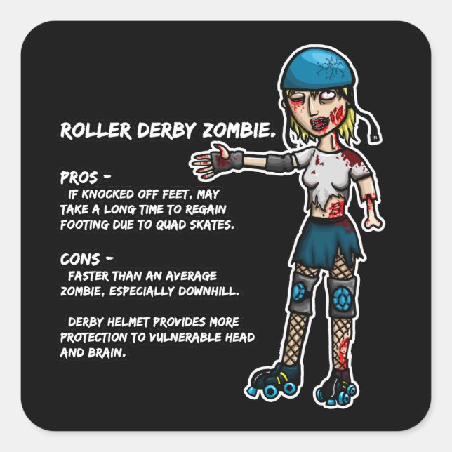 Pros and Cons Roller Derby Zombie Square Sticker (Front)