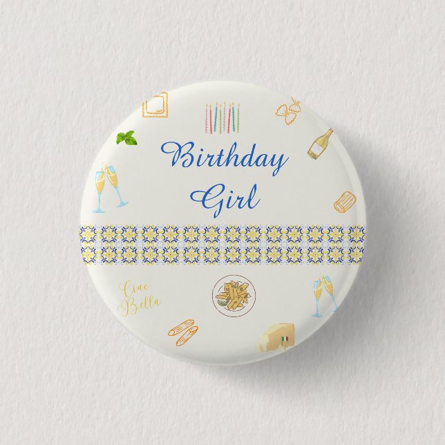 Prosecco and Pasta Birthday Button (Front)
