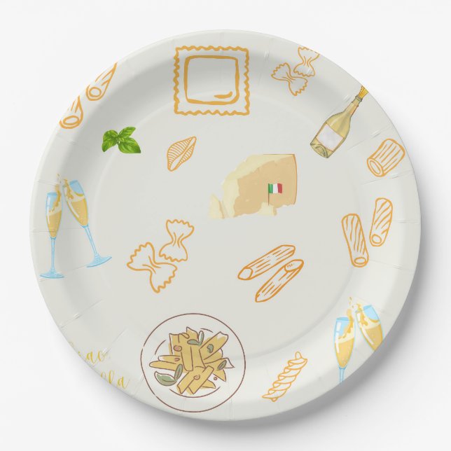 Prosecco and Pasta Birthday Paper Plates (Front)