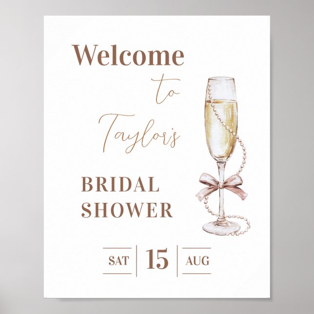 Prosecco and Pearls Bridal Shower Welcome Sign  (Front)