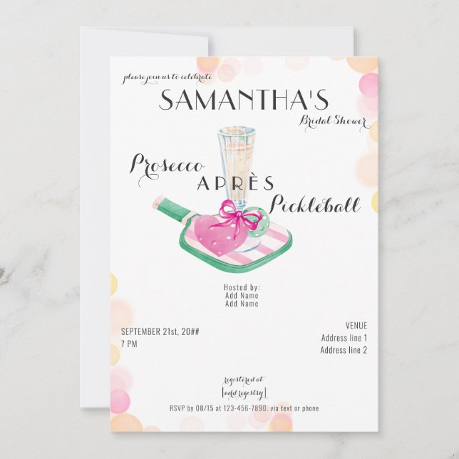 Prosecco Après Pickleball Retro Bridal Shower Invitation (Front)