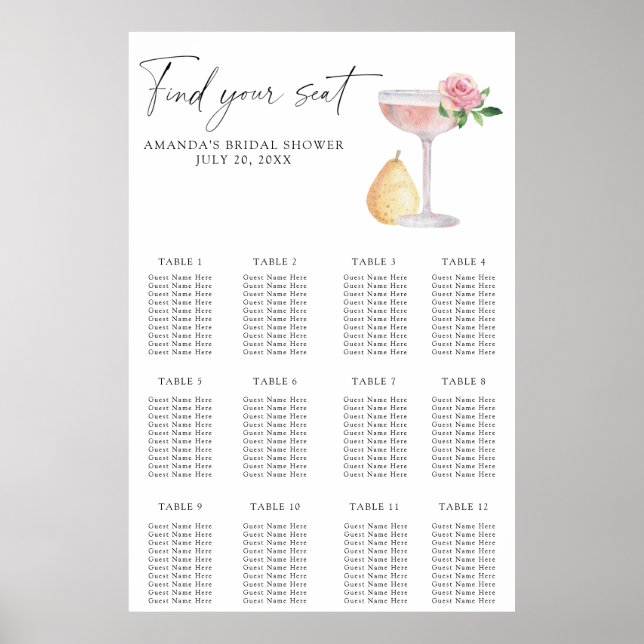 Prosecco bridal shower seating chart (Front)