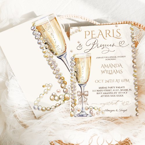 Prosecco Champagne Boho Elegant Bridal Shower  Invitation