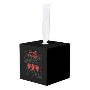 Prosecco Champagne Funny Merry Christmas Glasses Cube Ornament