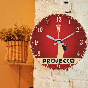 Prosecco Champagne Lover Kitchen Elegant Wine Large Clock