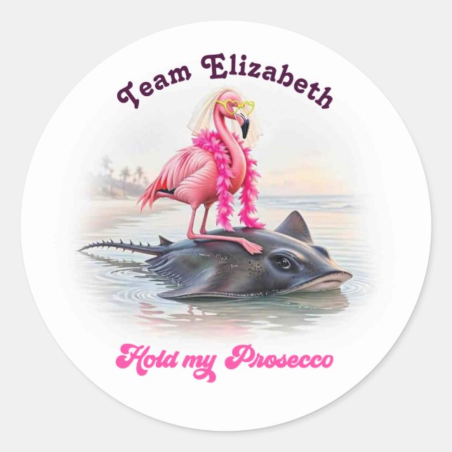 Prosecco Daredevil Flamingo Stingray Bachelorette Classic Round Sticker (Front)