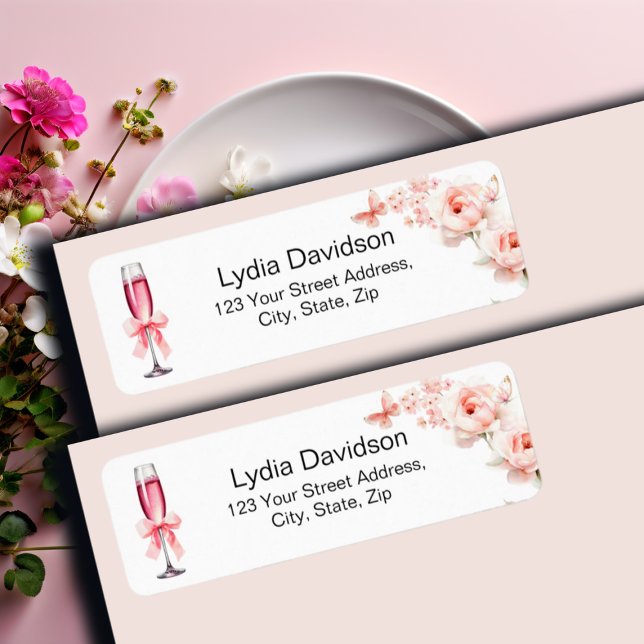 Prosecco Dusty Pink Roses Return Address Label (Creator Uploaded)