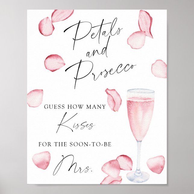 Prosecco - how many kisses bridal shower game poster (Front)