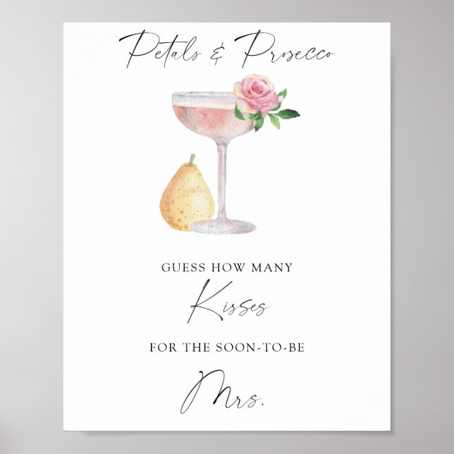 Prosecco - how many kisses bridal shower game poster (Front)