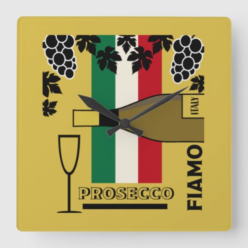 Prosecco sparkling wine square wall clock
