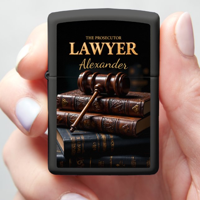 Prosecutor's Golden Gavel Law Stack Gift Zippo Lighter (In Hand)