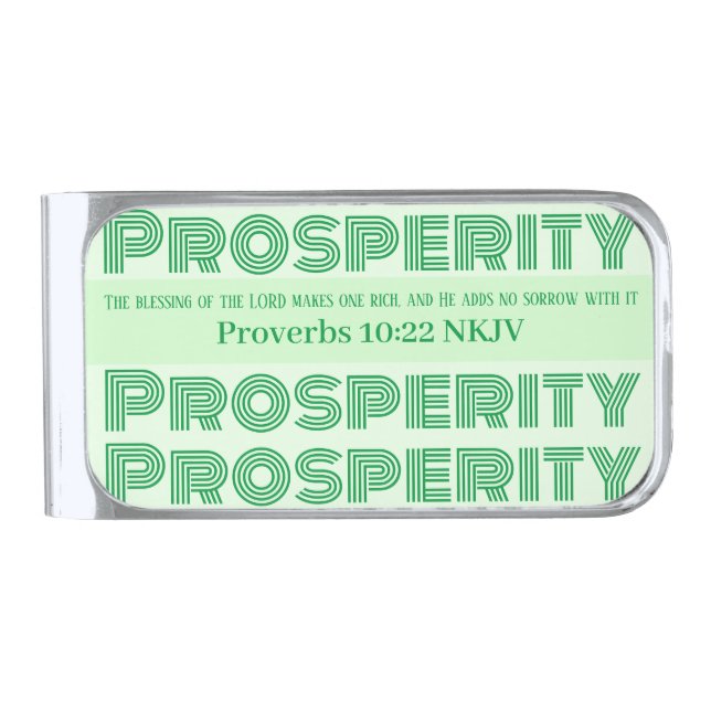 Prosperity Bible Verse Proverbs Light Green Silver Finish Money Clip (Front)