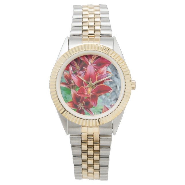 Prosperity Lily – Vibrant Red Flower Watch (Front)