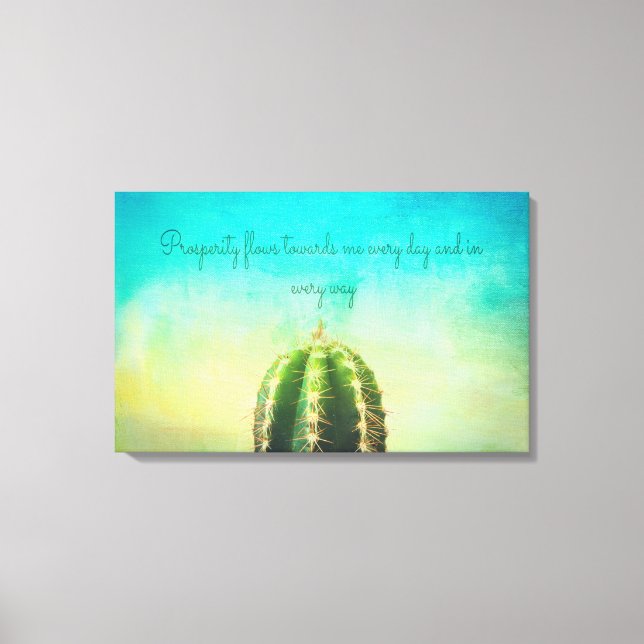 Prosperity Mantra With a Minimalist Cactus Canvas Print (Front)