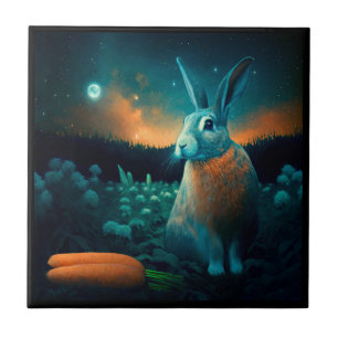 Prosperity Rabbit in the Moonlight Ceramic Tile