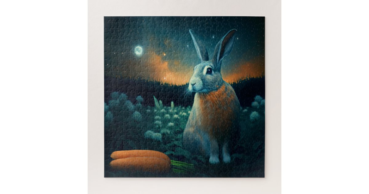 Prosperity Rabbit in the Moonlight Jigsaw Puzzle | Zazzle