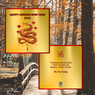 Prosperous Golden Snake Chinese New Year Greeting Holiday Card
