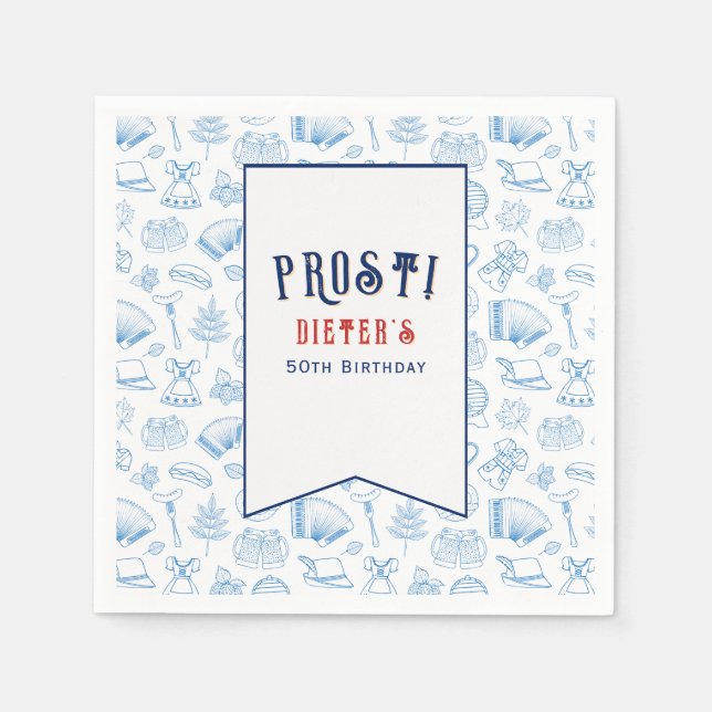 Prost! Beer and Wiener Schnitzel German Birthday Napkins (Front)