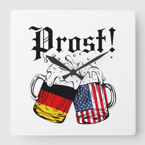 Prost Beer German American Flag Oktoberfest Square Wall Clock