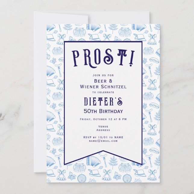 Prost! Beer & Wiener Schnitzel German Birthday Invitation (Front)