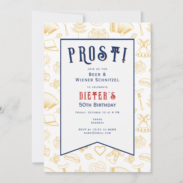 Prost! Beer & Wiener Schnitzel German - Birthday Invitation (Front)