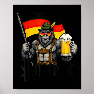 Prost Bigfoot Drinking Beer Lederhosen German  Poster