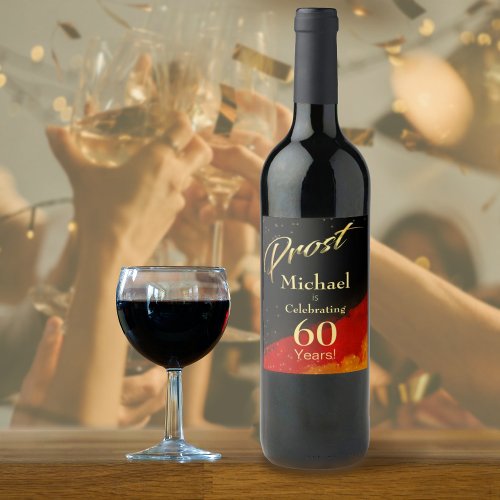 Prost Black Red  Gold 60th Birthday Wine Label
