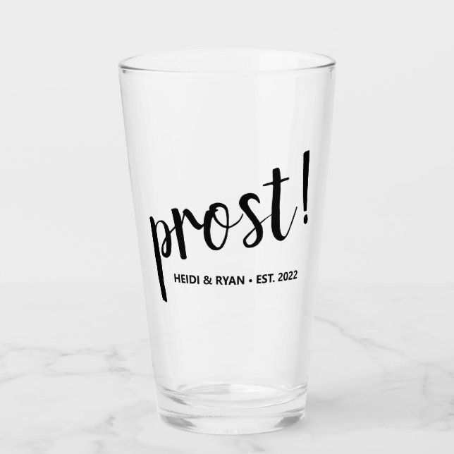 "Prost" Cheers Wedding Gift Beer Drink Glass (Front)