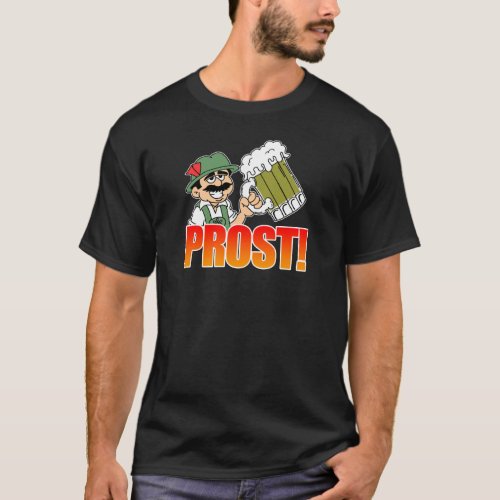 Prost German Lederhosen Big Beer Cartoon T_Shirt