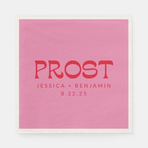 Prost Groovy Pink Red Typography Names Wedding Napkins