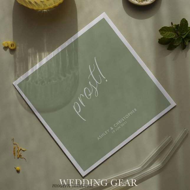 Prost! Sage Green Minimal Any Occasion Cocktail Napkins (Creator Uploaded)