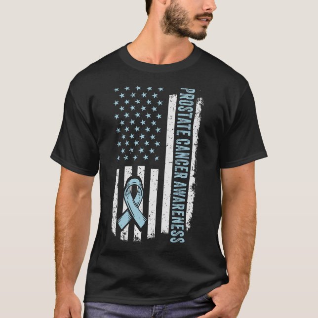 Prostate Cancer America Flag Prostate Cancer Aware T-Shirt (Front)