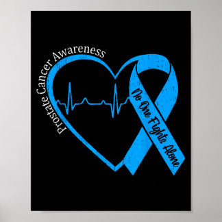 Prostate Cancer Awareness Heart Ribbon Blue Poster