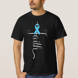 Prostate Cancer Awareness Light Blue Ribbon Faith  T-Shirt