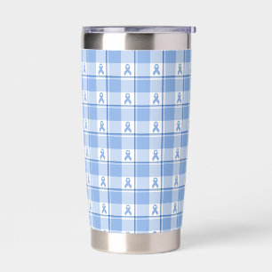 Prostate Cancer Awareness Plaid Light Blue Ribbon Insulated Tumbler