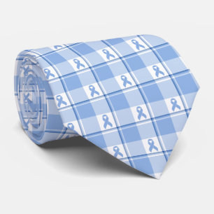 Prostate Cancer Awareness Plaid Light Blue Ribbon Neck Tie