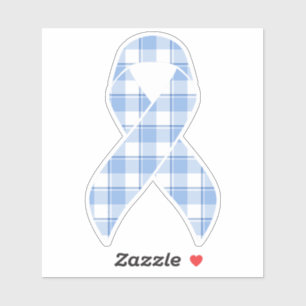 Prostate Cancer Awareness Plaid Light Blue Ribbon Sticker