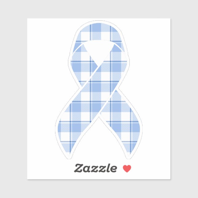 Prostate Cancer Awareness Plaid Light Blue Ribbon Sticker (Sheet)