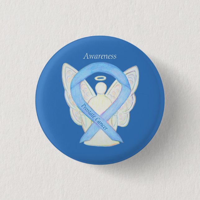 Prostate Cancer Blue Awareness Ribbon Angel Pin (Front)