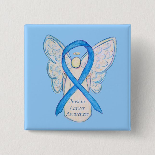 Prostate Cancer Blue Awareness Ribbon Angel Pin (Front)