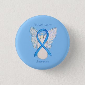 Prostate Cancer Blue Awareness Ribbon Angel Pin