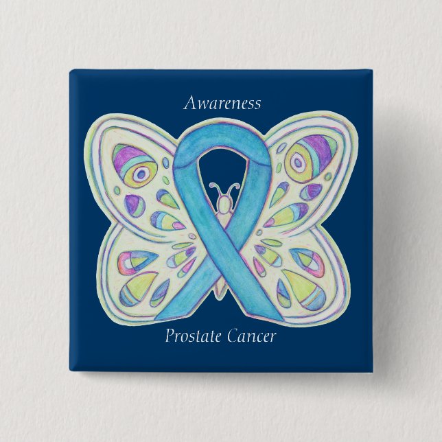 Prostate Cancer Blue Awareness Ribbon Custom Pin (Front)